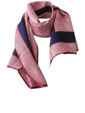 Vintage 1970s Silk Dorce Red White Blue Herringbone Scarf